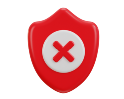 security error cross mark with protect shield icon 3d render png