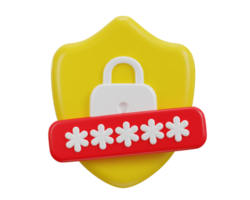 3d padlock with security shield password secure icon illustration png