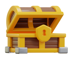 Golden wood opened treasure chest 3d rendering icon for website or game png