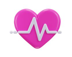 red heart with white pulse line icon 3d rendering illustration png