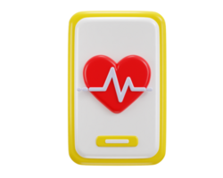 smartphone with red heart on white pulse line icon 3d rendering illustration png