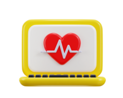 laptop with red hart on white pulse line icon 3d rendering illustration png