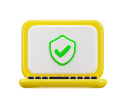 laptop with security shield symbol data protection internet security icon 3d rendering illustration png