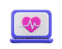 laptop with red hart on white pulse line icon 3d rendering illustration png