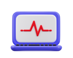 laptop display with heartbeat pulse trace line 3d rendering illustration png
