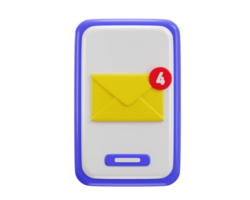 mail envelope icon with notification new message in smart phone icon 3d rendering illustration png
