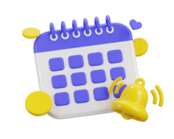 3d calendar and bell icon with gold coins around. the concept of a reminder of time icon 3d render png