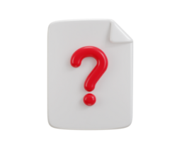 3d document paper with question mark paper document sheet with question sign faq question mark icon 3d render png