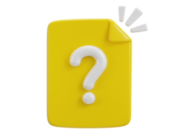 3d document paper with question mark paper document sheet with question sign faq question mark icon 3d render png