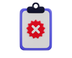 clipboard with cross mark paper failed icon 3d rendering illustration png