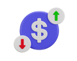 3d dollar currency value up and down and currency exchange icon 3d render png