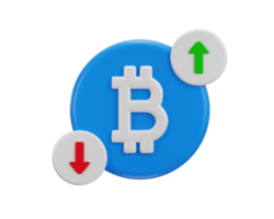 bitcoin with arrow down and up value loss or growth Icon of exchange on currency 3d render png