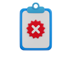 clipboard with cross mark paper failed icon 3d rendering illustration png