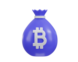 Money bag icon with bitcoin icon 3d rendering illustration png