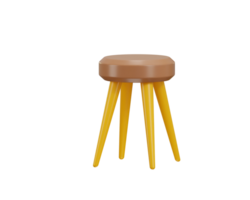 wooden stool with a brown seat and the bottom icon 3d render png