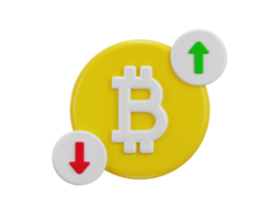 bitcoin with arrow down and up value loss or growth Icon of exchange on currency 3d render png