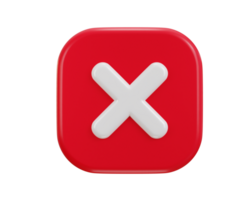 cross mark icon 3d render concept of rejection, false, delete and invalid icon illustration png