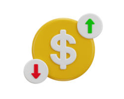 3d dollar currency value up and down and currency exchange icon 3d render png