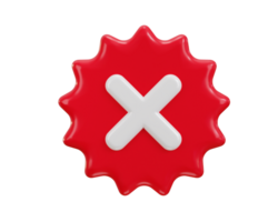 cross mark icon 3d render concept of rejection, false, delete and invalid icon illustration png