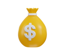 dollar with money bag icon 3d rendering illustration png