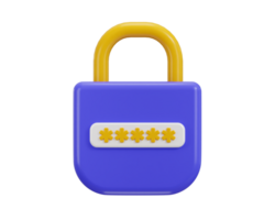 Padlock and password icon 3d render Pin code password protection security icon png