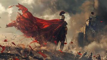 Despite the chaos and danger the fluttering of the cloak serves as a reminder of the gladiators determination and resilience photo