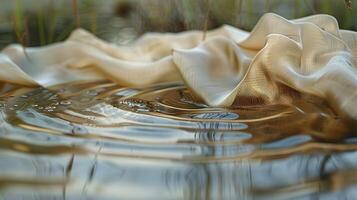 The fabric seems to mimic the rippling water below as it floats above the marshs surface photo