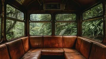 A train ride through a dense forest renowned for its role in local folklore and mythology photo