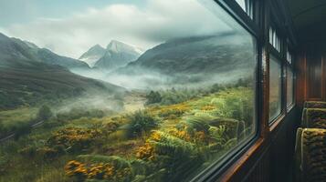 The misty mountains in the distance add a touch of mystery to the otherwise idyllic scenery photo