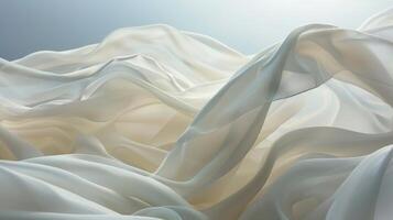 A diaphanous white fabric flows like a river in the air lending an otherworldly quality to the scene photo