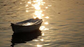 The gentle sound of fabric rustling in the wind as the boat s through the calm glassy water photo
