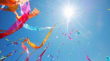 A burst of color and movement as streamers are released into the breeze adding to the celebratory mood photo