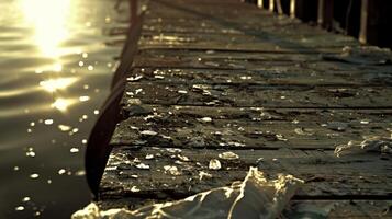 Tattered and torn bits of fabric cling to the dock evidence of past flights on its surface photo