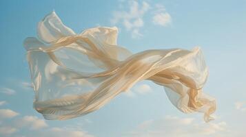 A simple yet elegant creamcolored prayer shawl glides silently through the sky a reminder to slow down and connect with the sacred photo