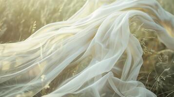 Floating ribbons of fabric gently sway in the gentle breeze creating a mesmerizing sight in the nature reserve photo