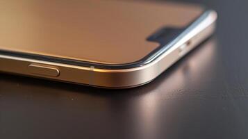 A detailed image of a squareshaped wireless charging pad with a metallic gold finish. The pad has a smooth surface and a slightly raised edge to keep the device in place photo