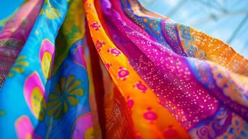 Brightly patterned sarongs and scarves flutter and twist in the air adding a touch of exotic flair to the Ferris wheel photo