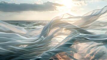The fabric pieces seem to be in their element perfectly in harmony with the sea and the wind photo