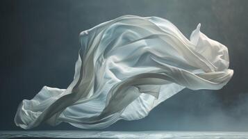 A dramatic studio shot with billowing fabric fluttering in the wind creating a sense of movement and energy photo