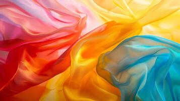 The vibrant color and texture of the fabric echoing the subjects personality in a colorful studio shoot photo