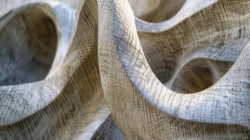 The fabrics texture adds a tactile element to the smooth clean lines of a minimalist outdoor sculpture photo