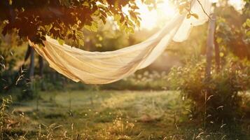 The graceful sway of airy fabrics between the gvines adding a touch of whimsy to the pastoral scene photo