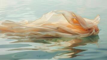Muted tones of fabric floating gracefully above the still water creating a peaceful sanctuary photo