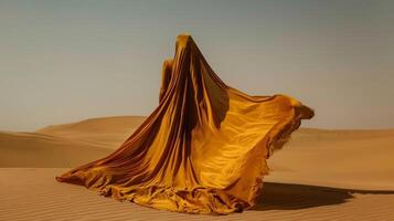 The soft folds of a velvet cloak sway gently in the desert breeze creating a mesmerizing visual spectacle photo