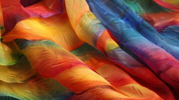 The rainforest becomes a canvas brushed with vibrant strokes of color as a rainbowhued fabric floats and flutters in the wind photo