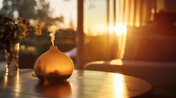A calming aroma fills the air as the soft fabric gently moves with the ebb and flow of a nearby essential oil diffuser photo