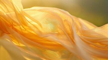 A golden veil blows dramatically in the wind adding an ethereal touch to the serene scenery photo
