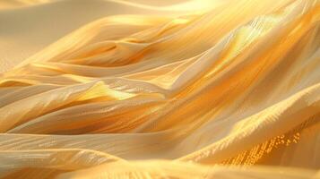 Soft and fabric rests peacefully on a smooth desert dune illuminated by the warm golden rays of the sun photo