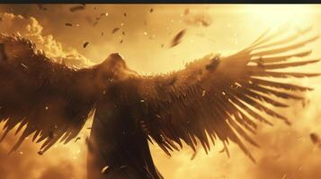 With a cape made of feathers a hero spreads their wings and takes flight soaring through the skies with grace and power photo