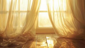 Softly swaying tulle curtains creating a romantic ambiance in a room photo